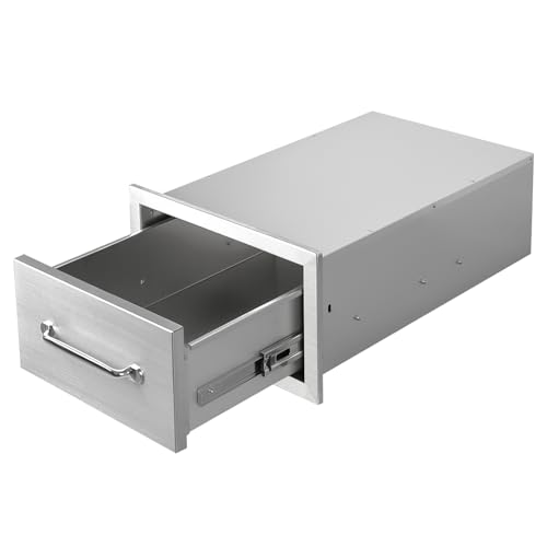 Image of Outdoor Kitchen Drawers 14 inch W x 8.5 inch H x 23 inch D Stainless Steel Drawer BBQ Single Drawers with Chrome Handle for Outdoor Kitchen Island, Patio Grill Station