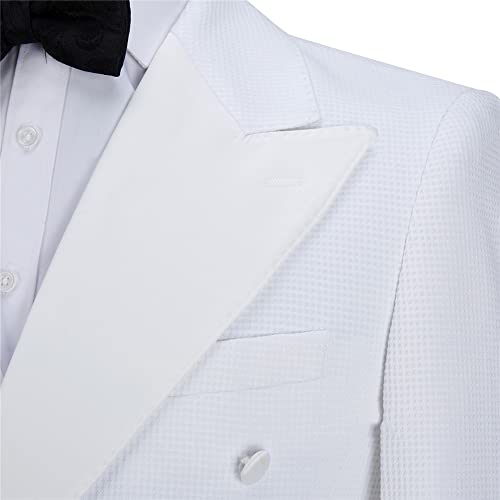 Youllyuu Smoking-Anzüge für Herren, weiß, zweireihig, Blazer, Jacke, Smokinghose, Sets für Hochzeiten, 2 Stück, A968, Large – Bild 3
