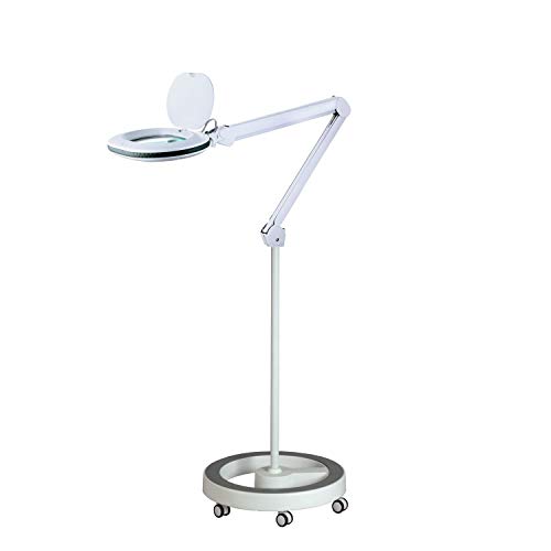 Lumeno 861XGR Lámpara de Lupa Lámpara de Puesto de Trabajo con Gran Lente Ovalada 110x150mm Ayuda 3 y 5 dioptrías 3 con trípode rodante