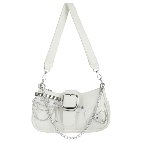 Oweisong Women Y2K Purse Punk Goth Shoulder Bag Cute Heart Stud Top Handle Handbag Vintage Saddle Bag for Ladies
