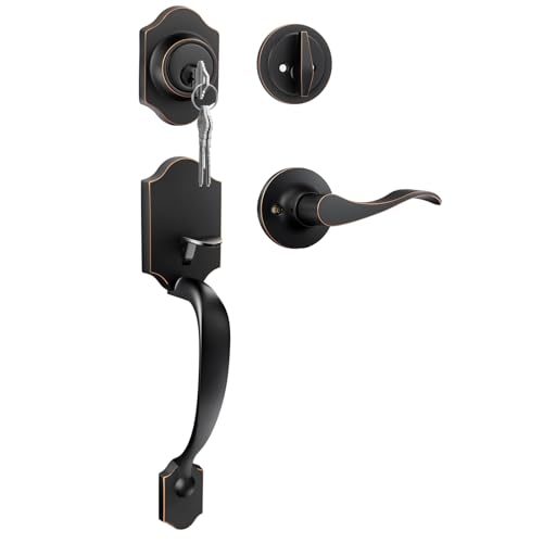 Image of Haidms Oil-Rubbed Bronze Front Door Handle and Deadbolt Set, Front Door Lock Set, Entry Door Locksets with Deadbolt Single Cylinder, Exterior Door Handle with Reversible Handle Lever
