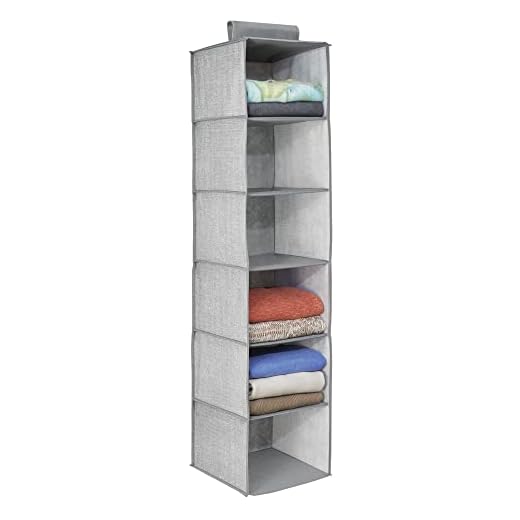 mDesign Organizador de tela para colgar en la barra del armario – Estantería colgante para guardar ropa y accesorios – Práctico armario de tela con 6 estantes ideal como organizador de ropa – gris