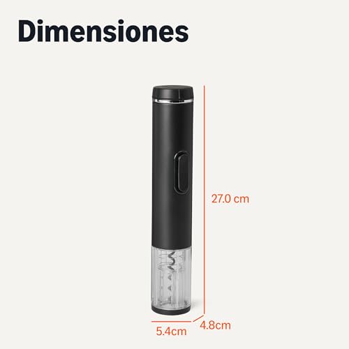 Miniatura 5 de Amazon Basics - Abridor De Vino Eléctrico Inalámbrico Con Cortador De Aluminio, Funciona Con Pilas, Negro, 54 X 48 X 270 Mm L X An X Al