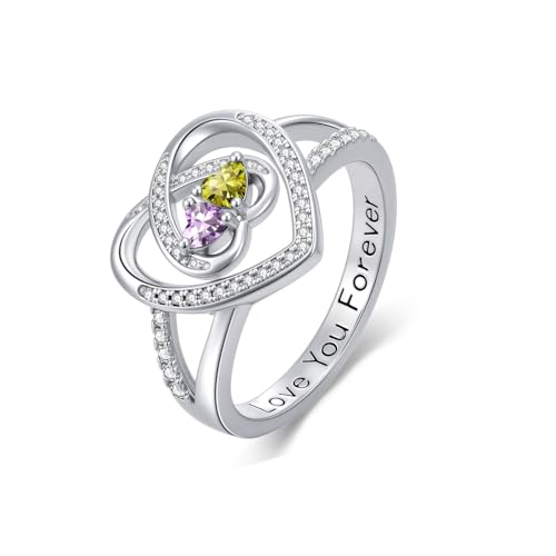 Zoeniya Birthstone Heart Promise Engagement Wedding Rings