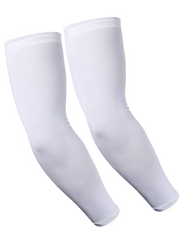 Geyoga Manches de Bras Unisexes Longues Manchons de Refroidissement de Protection Solaire UV Manches de Bras de Compression Protectives pour Activité de Plein Air de Femmes Hommes (Blanc, XL)
