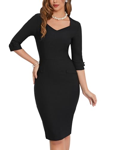 MUXXN Women's 60s Classy Sweetheart Neck Bandage Sheath Work Pencil Dress