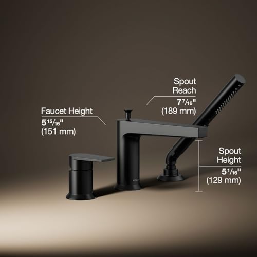 Grifería para baño Kohler modelo Taut, montaje en cubierta, acabado negro mate, con ducha manual y manija de palanca miniatura 3