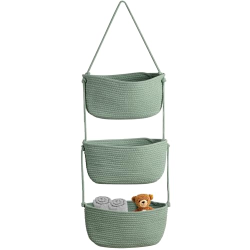 Over The Door Organizer Hanging Basket for Nursery Decor Stuffed Animal Storage Baskets Boho Wall Decor Basket for Bathroom Bedroom Playroom – Green