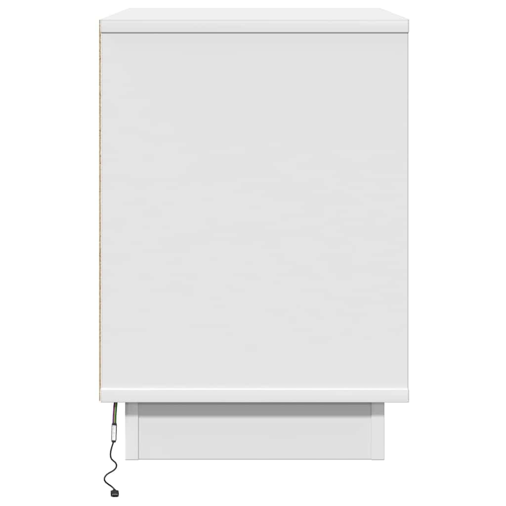 Mesita de noche blanca 50 x 34,5 x 50 cm con LED y cajones de madera de diseño moderno y sencillo, resistente, organizador para dormitorio, salón