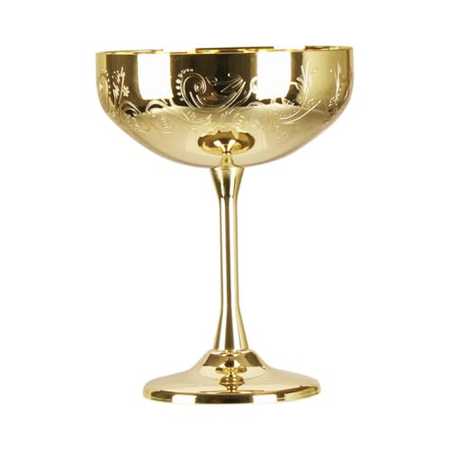 HOTENEAIRE Copas de martini de metal, copas de champán de metal de acero inoxidable, copas de Martini grabadas, copas de cóctel de Martini (dorado)
