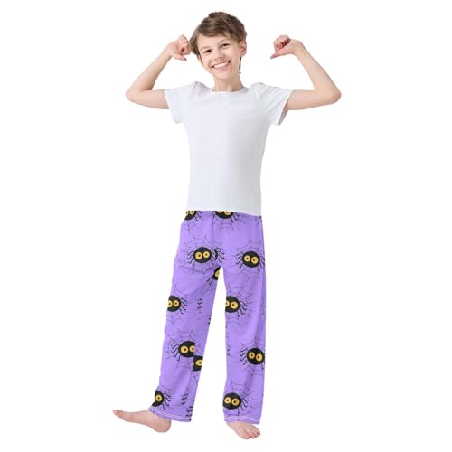 Spider on Purple Boys Pants Boys Athletic Pants Long Pant for Boywith Pockets Wide-Leg Size 6-14Y3