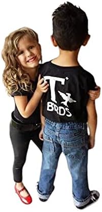 T Birds t-shirt child boys shirt Greaser Black Shirt Tshirt black lightning rocker 1950s 50s movie 18M to Youth XL sock hop dance music