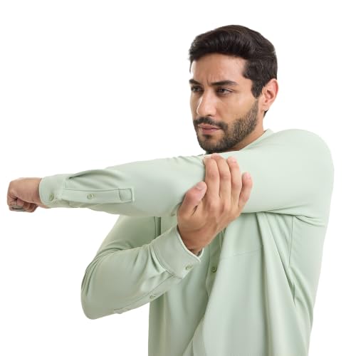 Image of Workday Shirt for Men Long Raglan Sleeve Regular Fit Superior Stretch Wrinkle Free Shape Retention Quick Dry Anti-Viral Finish UPF 50+
