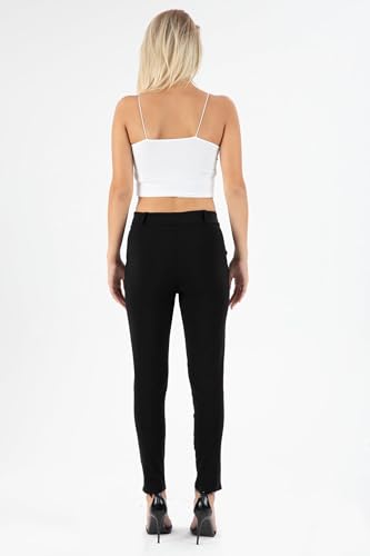 Kendindza Damen Stretch Hose Elegant Mit Schleife - High Waist Stoffhose für Business, Lang Schlupfhose in Schwarz, Größe L