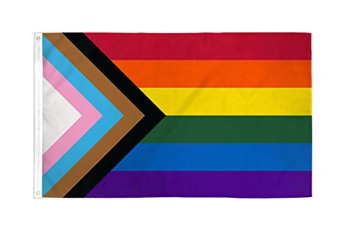 AZ FLAG - Flagge Regenbogen Progress Pride - 90x60 cm - LGBT Fahne 100% Polyester mit Messing-Ösen - UV-beständig - Vives Farben - 50g