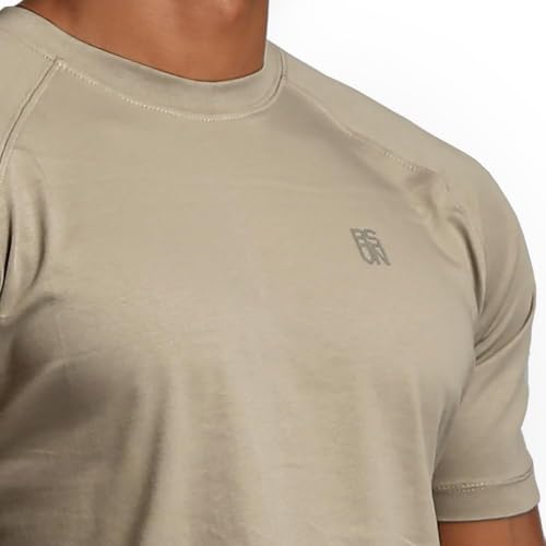 Image of Men's Cotton Short Sleeve Raglan Crew Neck Gym Workout Athletic Tee | Breathable raglan crew neck tee with mild elasticity, suitable for workout, fitness exercise and daily casual wearing
