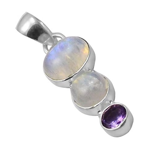 SilverPalace 925 Sterling Silver Handmade and Genuine Rainbow Moonstone Pendant for Womens and Girls Cover