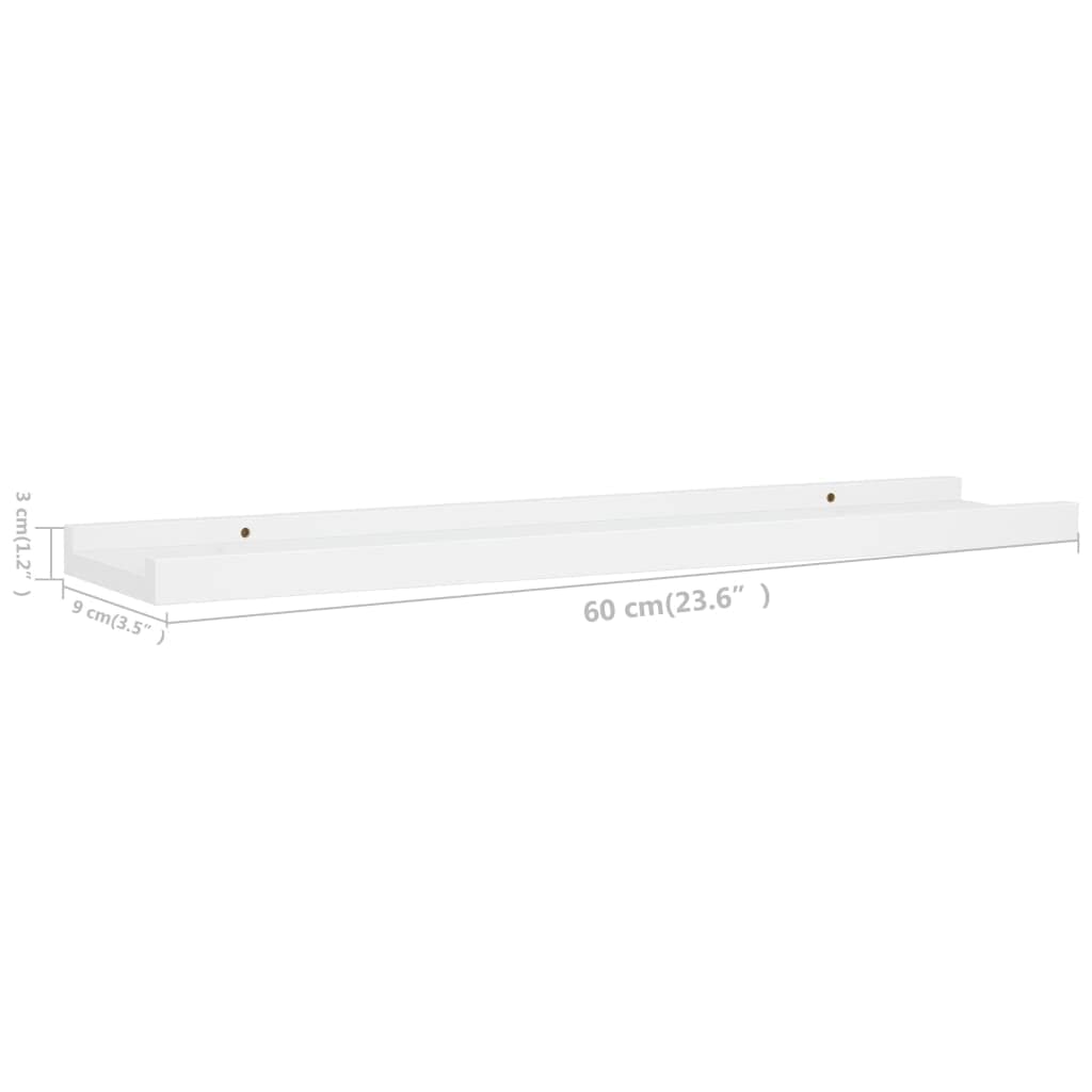 Mensole per Quadri 2 Pezzi, Scaffali da Parete in MDF Bianco, Design a U con Bordo Anticaduta per Cornici e Decorazioni, 60 x 9 x 3 cm