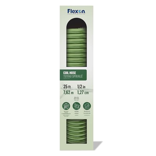 Image of Flexon 1 /2 inch x 25ft Coil Garden Hose - Compact, Kink-Resistant, Lightweight, Space-Saving Design, Durable and Weather-Resistant Watering Hose for Small Yards and Gardening (Pack of 12)