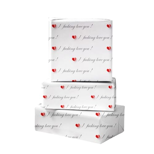 Cuitpan Funny Valentines Day Wrapping Paper - I Fucking Love You Design for Anniversary Wedding Birthday Party - 20 x 29 Inches 6 Folded Sheets Easy to Store