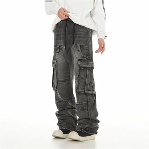 Men's Y2K Street Korean Loose Elastic Waist Jeans Washed Work Jeans4