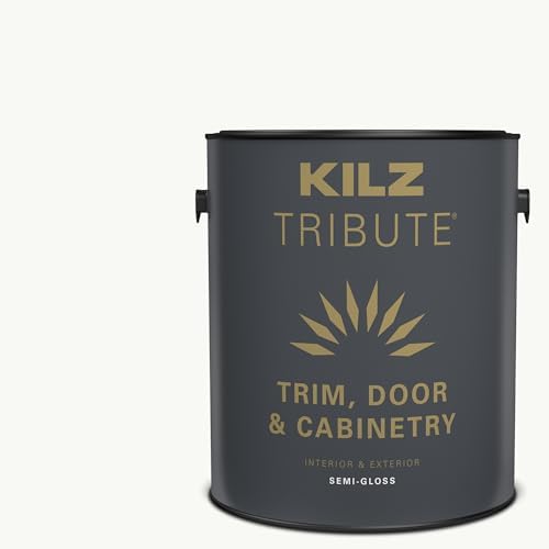KILZ Tribute Cabinet Paint & Trim Paint, Interior/Exterior, Semigloss White, 1 Gallon