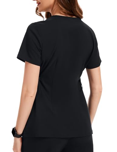 Image of PACBREEZE Women's Maternity Scrub Top /Shirt V-Neck Workwear Medical Pregnancy Scrub Clothes with 4 Pockets, S-XXL (Black, Medium)