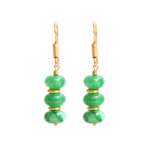 Gempires Green Jade Round Beads Dangle Earrings For Women Gemstone Handmade Jewelry Lightweight Green Crystals Earrings Everyday Wear