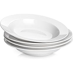 Y YHY Soup Bowls, Pasta Bowls Set of 4, White Salad Bowls and Plates, 20 Ounces Porcelain Wide Rim Bowls, Microwave and Dishwasher Safe, Christmas Gift