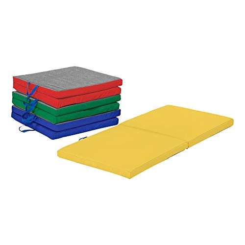 Sprogs Premium Two-Fold Nap Mat with Name Tag Holder - 2" Thick for Daycare, Classroom, or Home (Pack of Four), Assorted