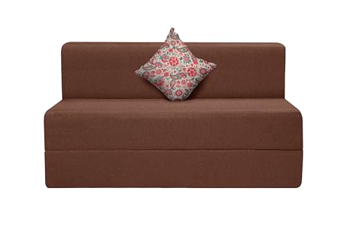 Image of One Seater Sofa Cum Bed Jute Fabric 3 X 6 Ft| Space Saving Foldable Sofa Bed for Living Room & Guest Room | Comfortable Multi-Functional Furniture - Brown