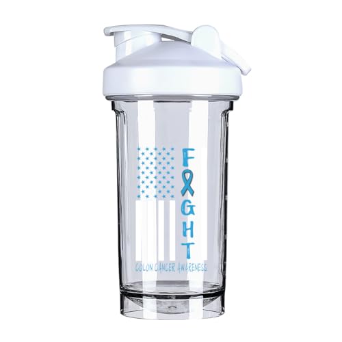 Breast Cancer Warrior Support Squad Colon Cancer Awareness 18 Ounce Shaker Cup,Fashion Theme Pattern Shaker Bottle Leak-proof Workout Shake Bottles 500ML/18 oz Perfect for Pre Workout