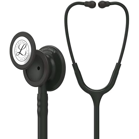3M Littmann Classic III Monitoring Stethoscope, 5803, More Than 2X as Loud* and Weighs Less**, Stainless Steel Black-Finish Chestpiece, 27" Black Tube, Stem and Headset Cover