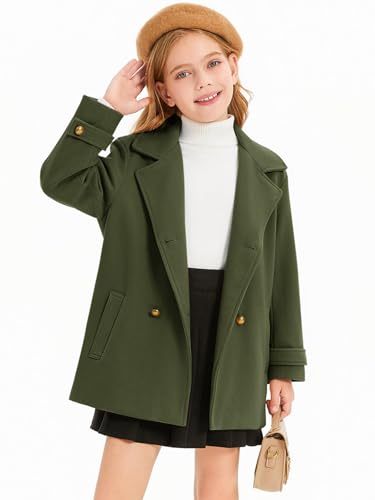 Haloumoning Girls Peacoat Winter Dress Coat Double Breasted Kids Notch Lapel Fall Outerwear Jackets with Pockets 3-10 Years2