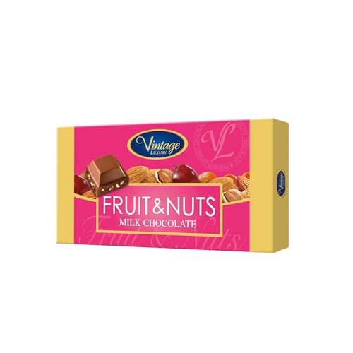 Image of Vintage Luxury Fruit & Nuts Milk Chocolate, 3.53 oz ℮ 100 g | Creamy Milk Chocolate with Mixed Dried Fruits & Roasted Nuts • Rich, Crunchy & Fruity Luxury Chocolate for Gifting