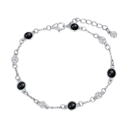 Image of HPQQ Anklet Bracelet for Women 925 Sterling Silver Natural Stone Chain Ankle Bracelet Beach Summer Fine Jewelry Birthday Mothers Day Gifts for Women Her Mom