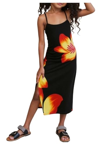 SOLY HUX Toddler Girl's Summer Floral Print Split Cami Dress Spaghetti Strap Midi Dresses