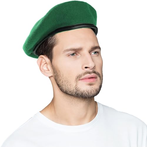 GEMISAN Green Wool Army Military Beret Hats for Women Men Cvintage.