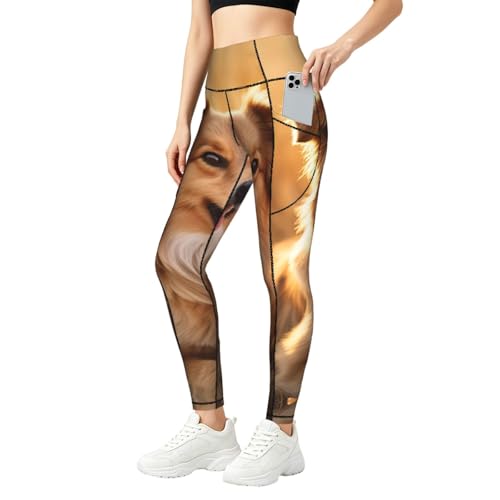 Pantalones de yoga de cintura alta elásticos con estampado de cachorro y control de abdomen
