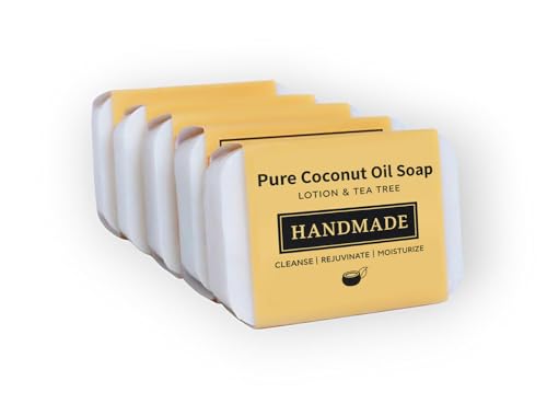 Image of 5 PACK Organic Soap Natural Cold Pressed Coconut Oil Soap with Lavender & Tea Tree - Pack of 5 - Moisturizing & Detoxifying Natural Soaps for Bath