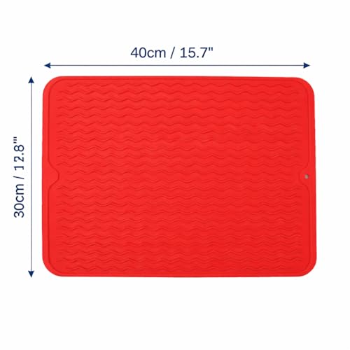 Image of HOMETHREADS Silicone Dish Drying Mat, Silicone Draining Board Mat, Silicone Dish Draining Mats, Kitchen Sink Dish Drainer Mat Racks for Kitchen Counter Protector, 40x30cm (Red)