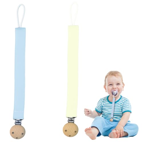 Catenella Portaciuccio 2 Pezzi in Tessuto Extra Morbido Beige e Blu con Clip per Ciuccio per Neonato, Lunghezza...