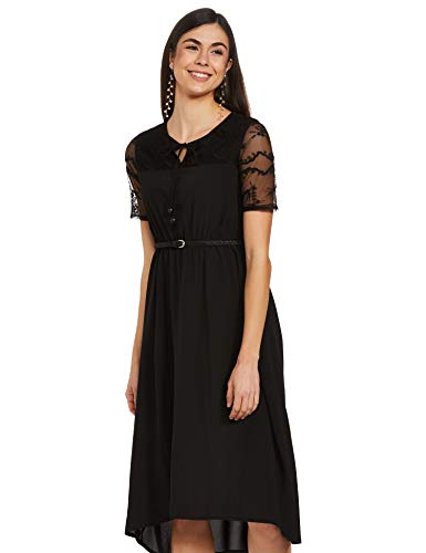 Image of EASYBUY Women's Dobby Georgette Fit and Flare Below The Knee Dress (SU20EX10LW Black L)