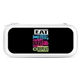 Eat Sleep Rave Repeat Compatible with Switch Case with Wristlet Travel Carrying Bag Holds 15 Game Cartridges White-style-18, 26.5x12x3.5cm