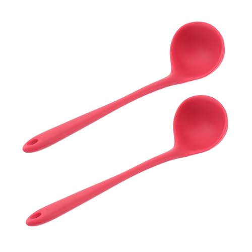Cabilock 2Pcs Red Silicone Soup Spoons Long Handle Hot Pot Serving Utensils for Food Serving Kitchen Tool