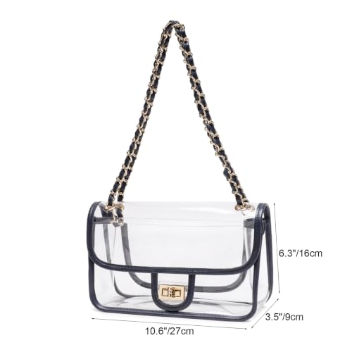 Image of Womens PVC Clear Purse Handbag with Chain Stadium Approved Clear Bag See Through Bag for Working and Concert