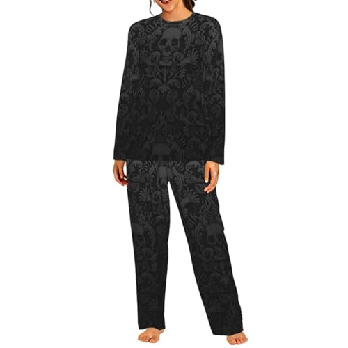 Pyjama tête de mort gothique femme vêtement de nuit confortable imprimé crâne