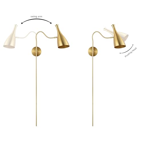 Image of SAFAVIEH Lighting Collection Hellene Brass 1-light Swing Arm Wall Sconce Light Fixture Ideal for Bathroom, Entryway, Vanity, Foyer, Hallway, Living Room (LED Bulb Included)