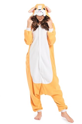 DELEY Adulto Animale Bulldog Tutina, Uomini e Donne Animale Cosplay Costume di Halloween Pigiama, di Un Pezzo Unisex Homewear degli Indumenti da Notte