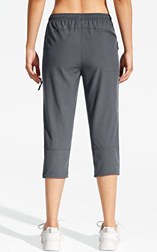 Mocoly Women's Hiking Capris Pants Outdoor Lightweight Quick Dry Water Resistant Upf 50 Cargo Pants With Zipper Pockets Grey M #TOP2